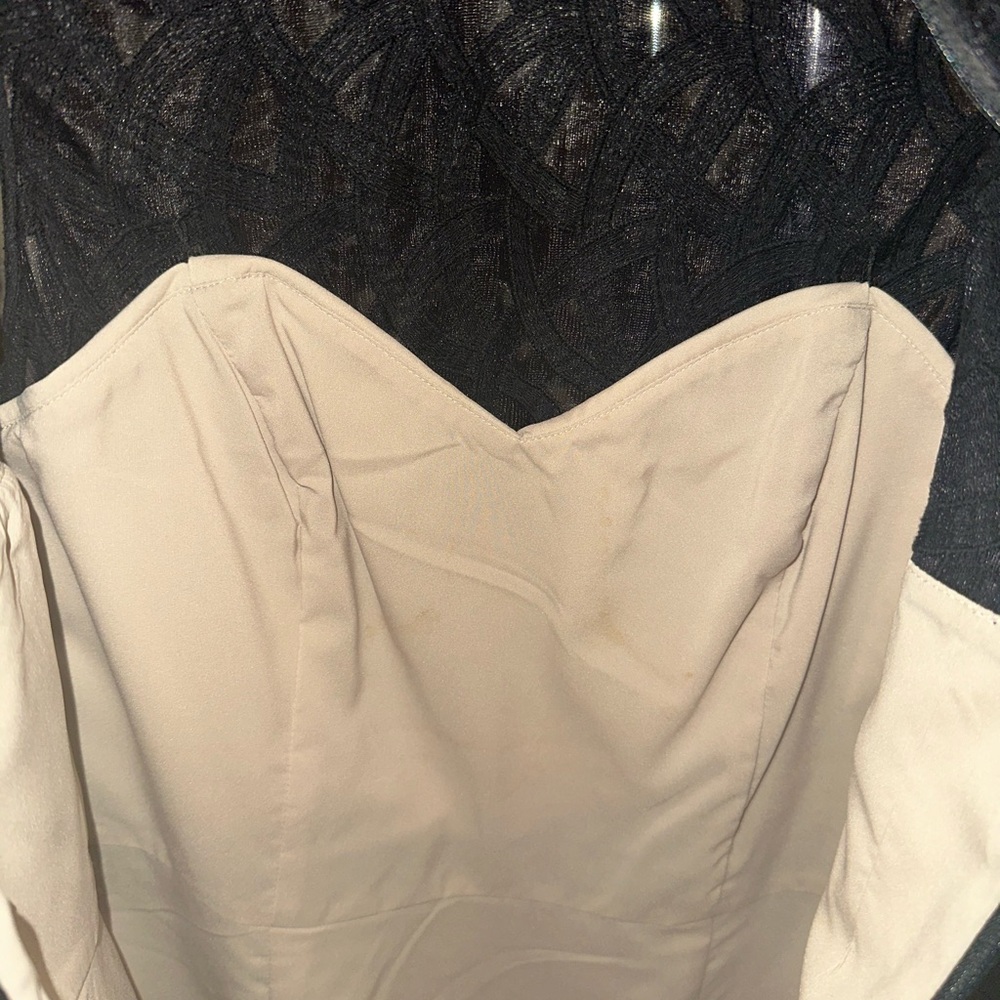 Vince Camuto Black Lace Jacquard Faux Leather Cocktail LB Dress lined - Picture 7 of 7